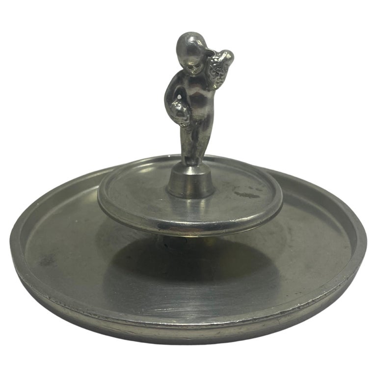 Edvin Ollers Pewter Trays with Figurine Finial – Sweden, 1928