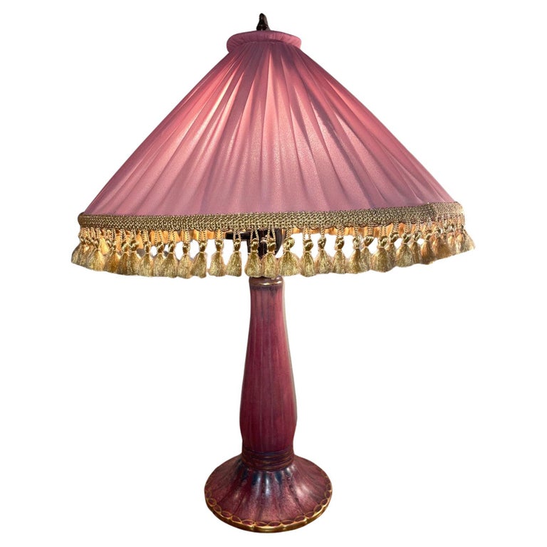Josef Ekberg Swedish Art Deco Ceramic Table Lamp with Original Shade, 1928