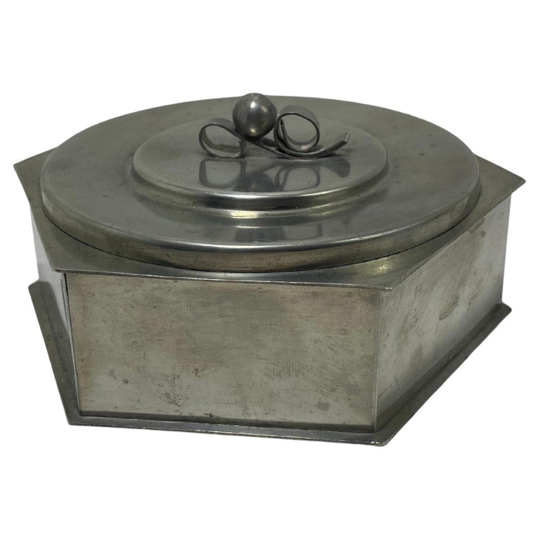 Svenskt Tenn Pewter Lidded Box with Scroll Handle, Sweden, 1936