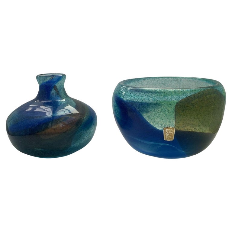 Pair of Signed Vase and Bowl by Bengt Orup for Johansfors, Sweden 1960's