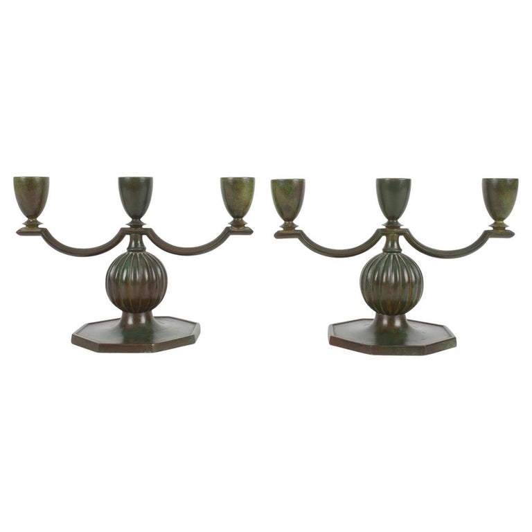 Pair of Swedish Bronze Candelabras by GAB - 1930's