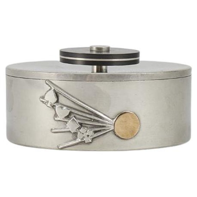 GAB Sweden Pewter Box with Playing Card Motif - Art-Deco 1930's