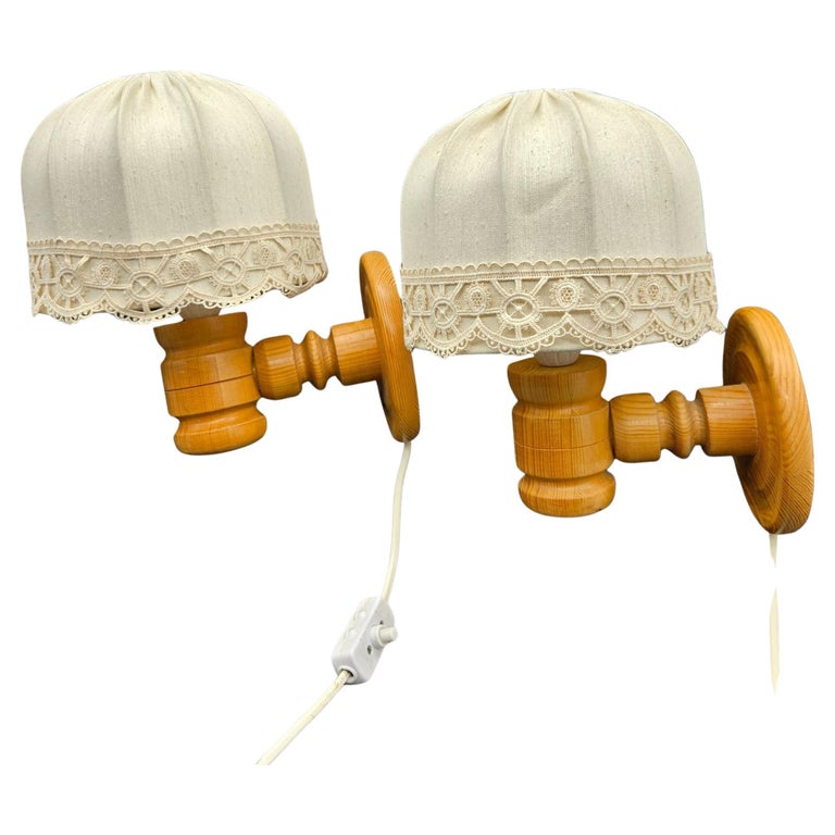 Vintage Scandinavian Pine Wall Lights – Pair of Swedish Rustic Lamps, 1970's