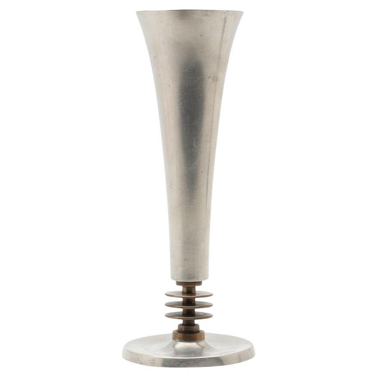 GAB Pewter Vase with Brass Detail, Sweden, 1930s