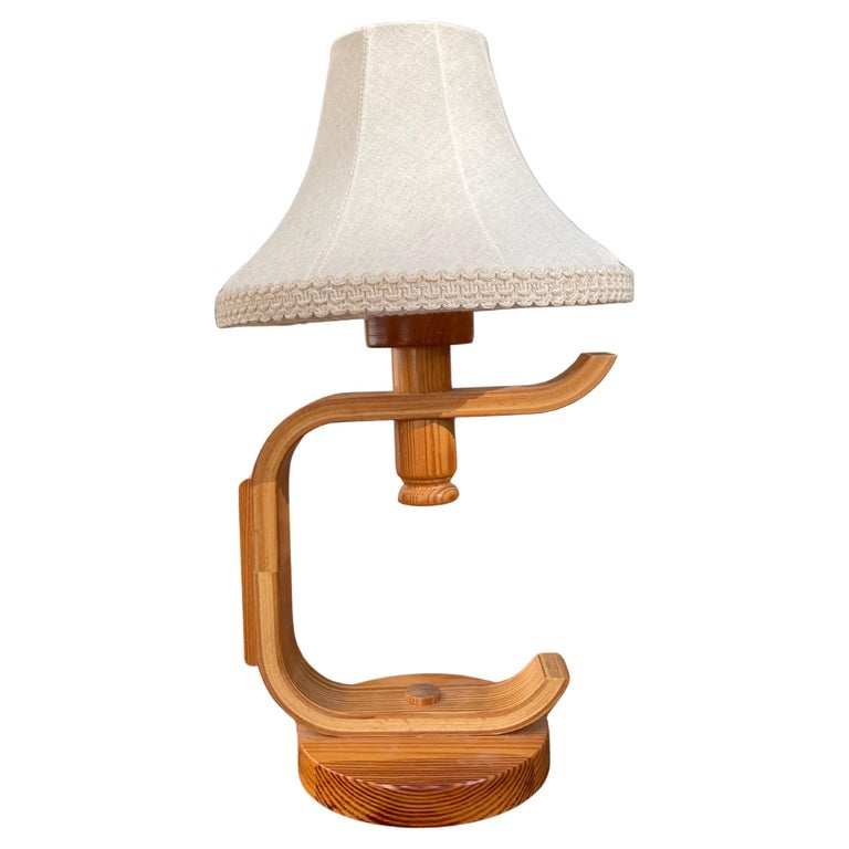 Swedish Bentwood Pine Table Lamp with Fabric Shade, 1970s