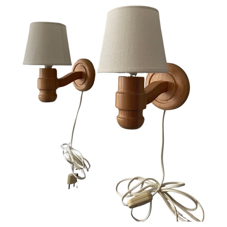 Pair of Solbackens Svarveri Pine Wall Lamps, Sweden, 1970s