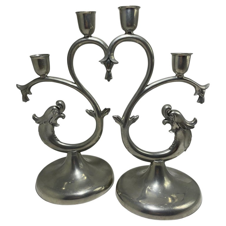 Ke & Co, Eskilstuna - Pair of pewter candle holders . 1931
