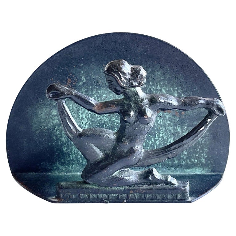 Swedish Art Deco Bronze Napkin Holder with Nude Female Dancer, 1930s