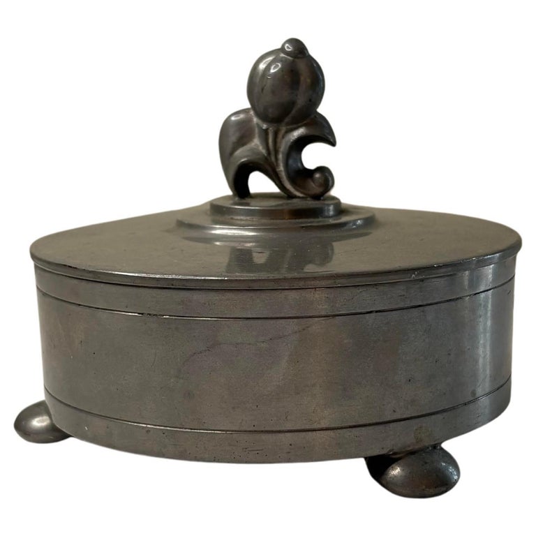 CG Hallberg Pewter Lidded Box, Sweden, 1930 Sylvia Stave Swedish Modern