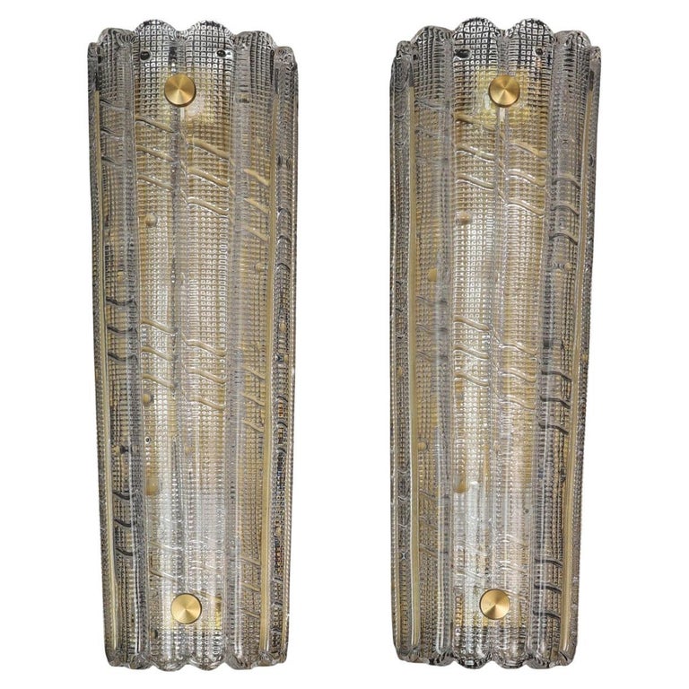 Large Pair of Carl Fagerlund Wall Sconces for Orrefors, Sweden, 1960s