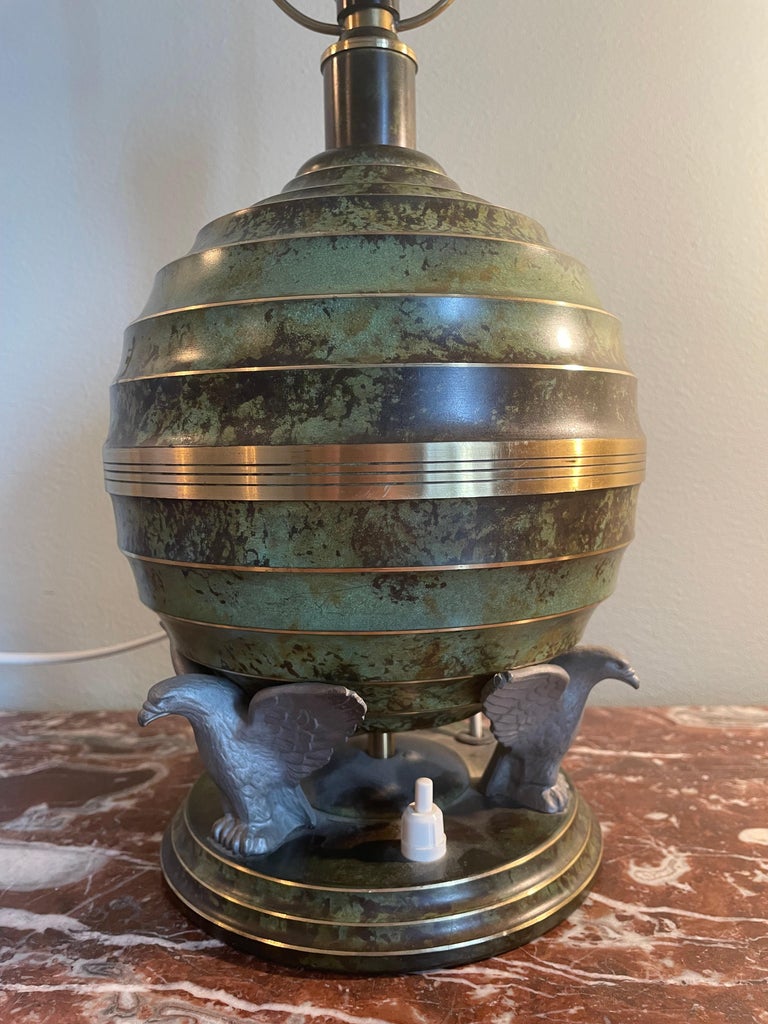 Art Deco Bronze-Patinated Table Lamp with Eagles, Sweden, circa 1930s