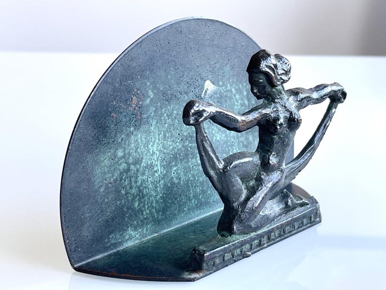 Swedish Art Deco Bronze Napkin Holder with Nude Female Dancer, 1930s