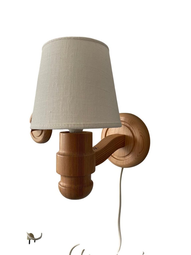 Pair of Solbackens Svarveri Pine Wall Lamps, Sweden, 1970s