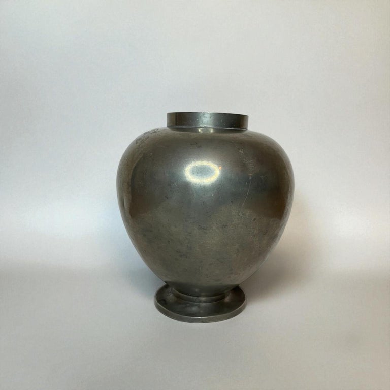 Swedish Modern Pewter Vase by Nils Fougstedt for FAK, Svenskt Tenn, Sweden, 1933