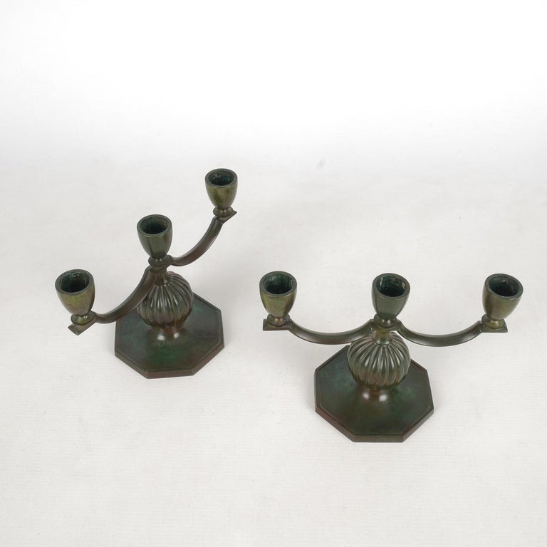 Pair of Swedish Bronze Candelabras by GAB - 1930's