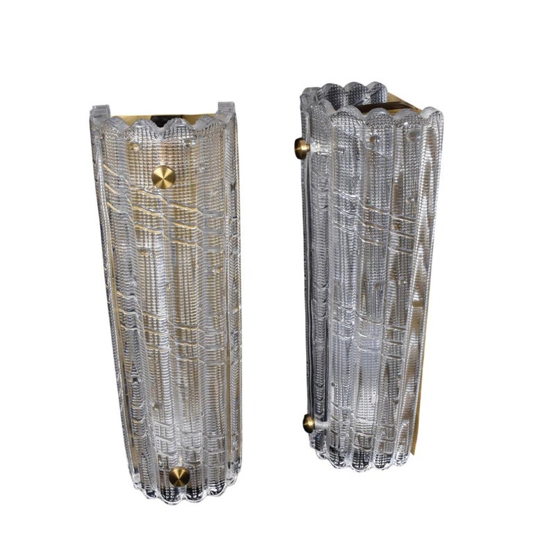 Large Pair of Carl Fagerlund Wall Sconces for Orrefors, Sweden, 1960s