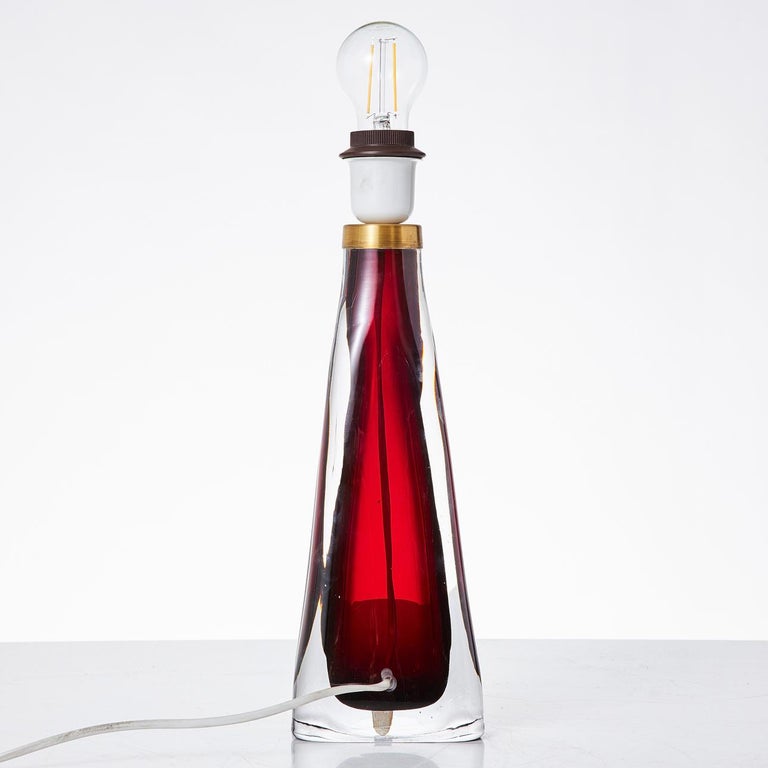 Mid-Century Modern Orrefors Table Lamp by Carl Fagerlund Ruby Red Glass - Sweden