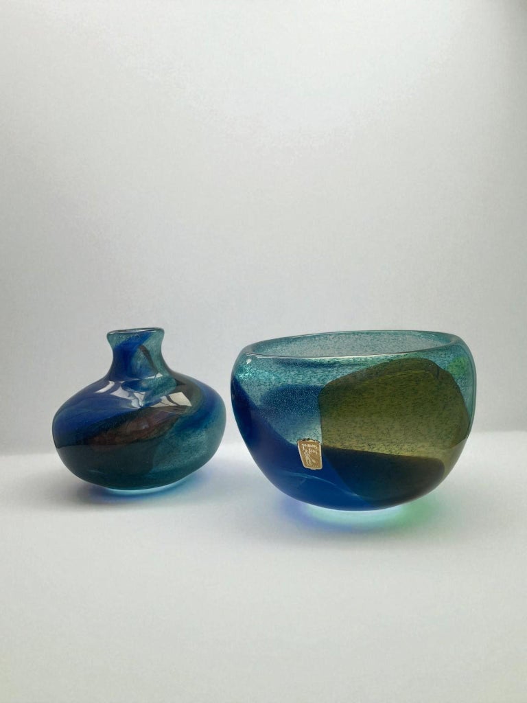 Pair of Signed Vase and Bowl by Bengt Orup for Johansfors, Sweden 1960's