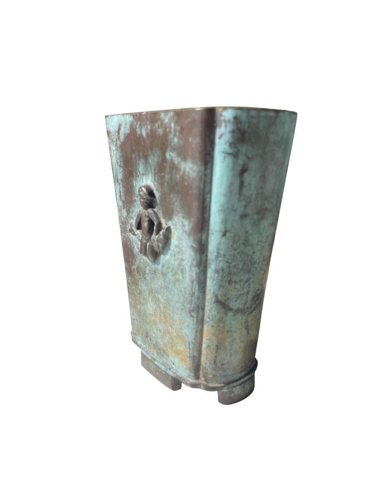 Swedish GAB Bronze Vase with Cherub Relief - 1930's