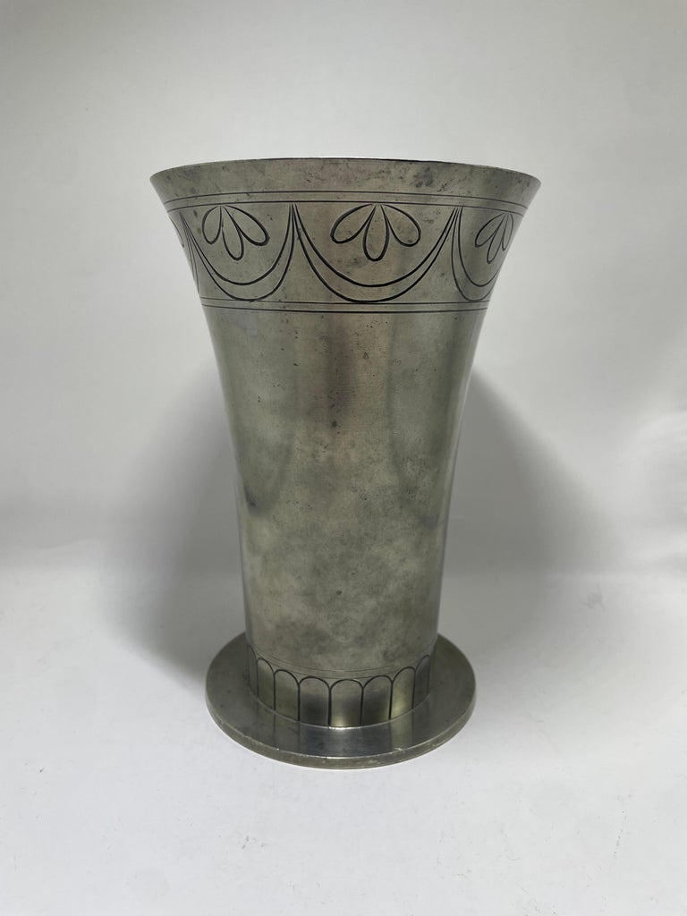 Art Deco Pewter Vase by CG Hallberg, Sweden, 1930s