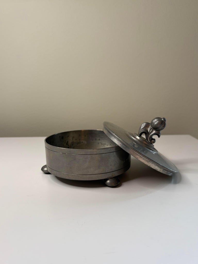 CG Hallberg Pewter Lidded Box, Sweden, 1930 Sylvia Stave Swedish Modern