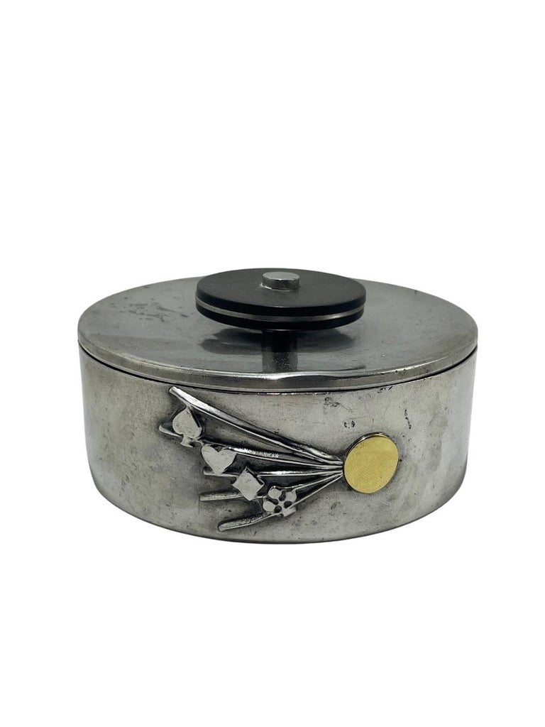 GAB Sweden Pewter Box with Playing Card Motif - Art-Deco 1930's