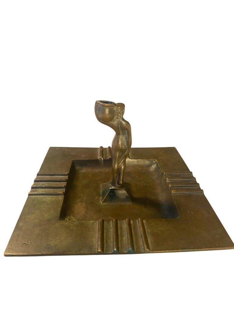 Art Deco Bronze Candleholder by GAB Featuring Female Nude, 1930s
