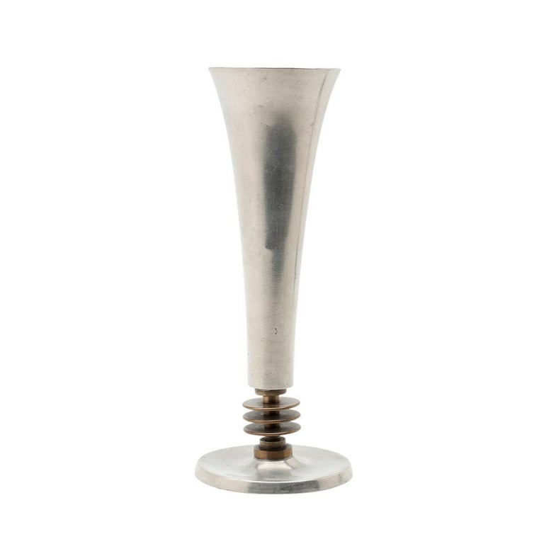GAB Pewter Vase with Brass Detail, Sweden, 1930s
