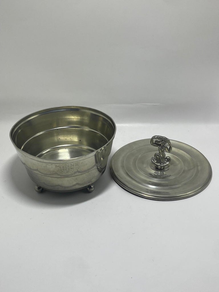 Sylvia Stave Pewter Lidded Box with Figurine Finial – Swedish Modern 1928