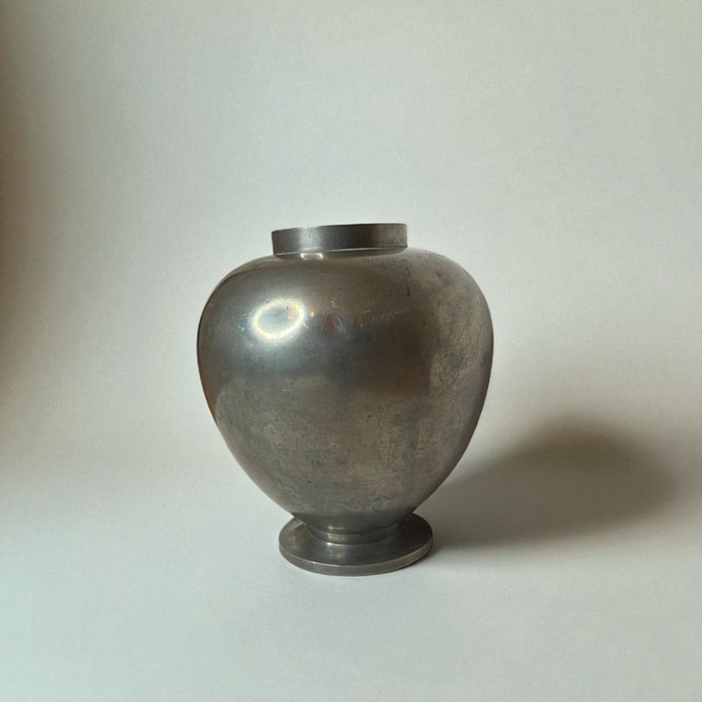Swedish Modern Pewter Vase by Nils Fougstedt for FAK, Svenskt Tenn, Sweden, 1933