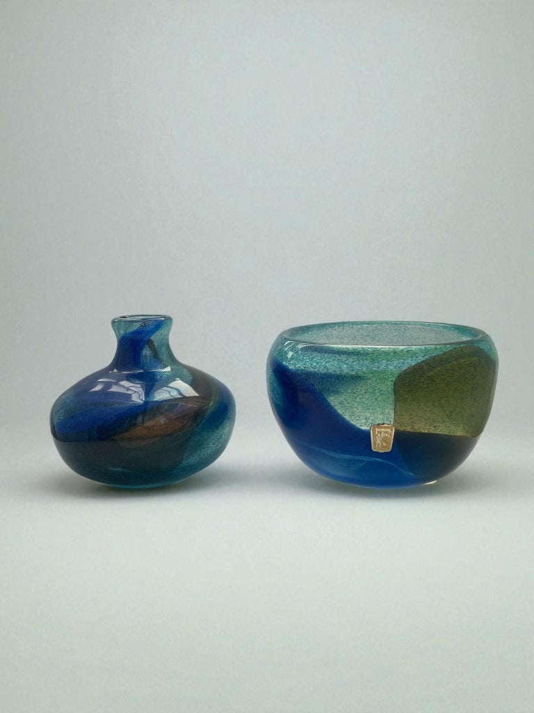 Pair of Signed Vase and Bowl by Bengt Orup for Johansfors, Sweden 1960's