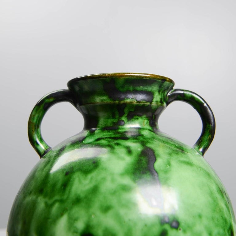 Swedish Art Deco Green Glazed Ceramic Vase - By Erik Mornils for Nittsjö