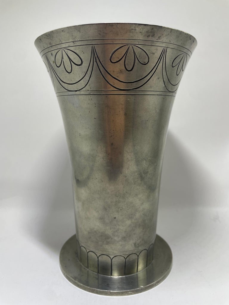 Art Deco Pewter Vase by CG Hallberg, Sweden, 1930s