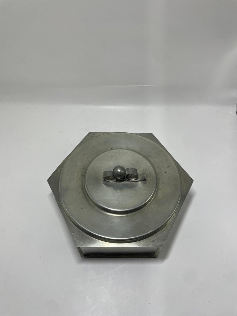 Svenskt Tenn Pewter Lidded Box with Scroll Handle, Sweden, 1936