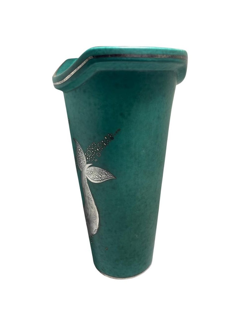 Wilhelm Kåge for Gustavsberg Argenta Vase with Silver Sea Creature Motif, Sweden 1930's