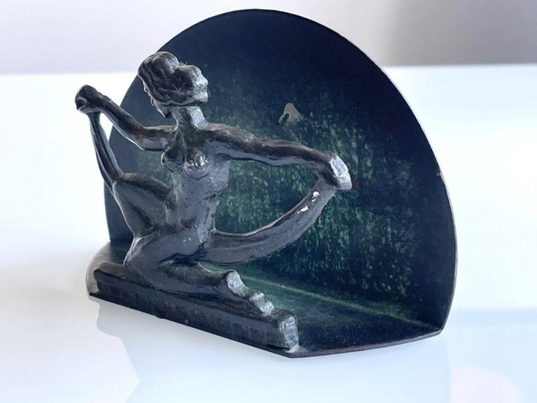 Swedish Art Deco Bronze Napkin Holder with Nude Female Dancer, 1930s