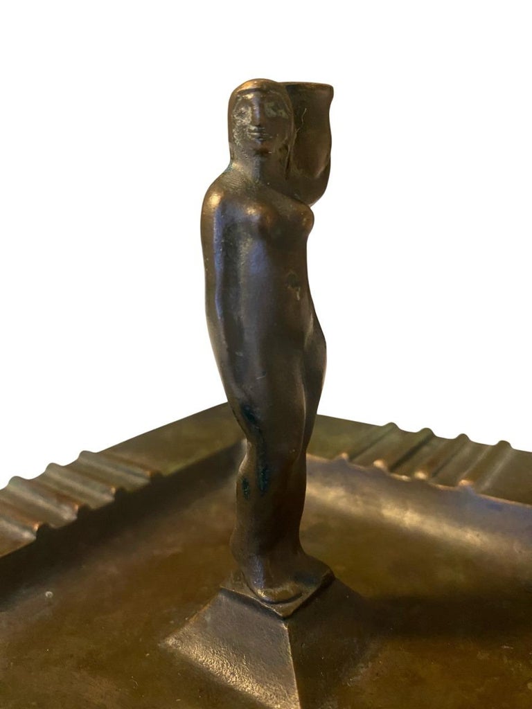 Art Deco Bronze Candleholder by GAB Featuring Female Nude, 1930s