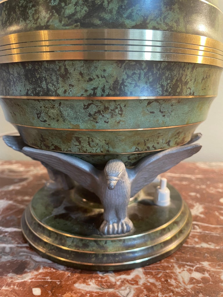 Art Deco Bronze-Patinated Table Lamp with Eagles, Sweden, circa 1930s