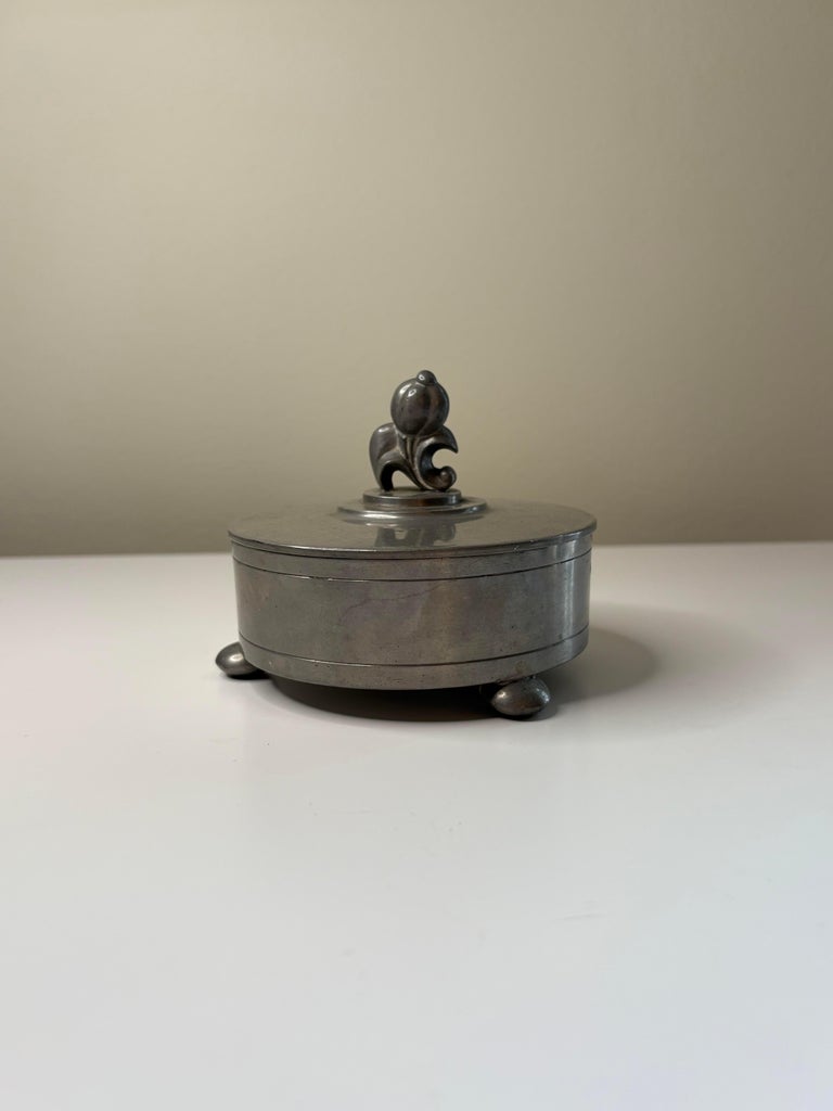 CG Hallberg Pewter Lidded Box, Sweden, 1930 Sylvia Stave Swedish Modern