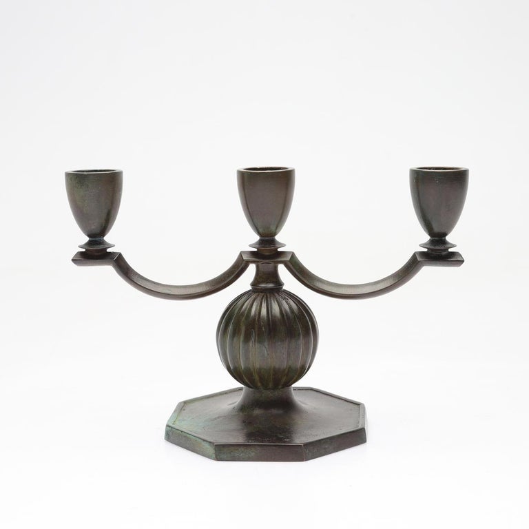 Pair of Swedish Bronze Candelabras by GAB - 1930's