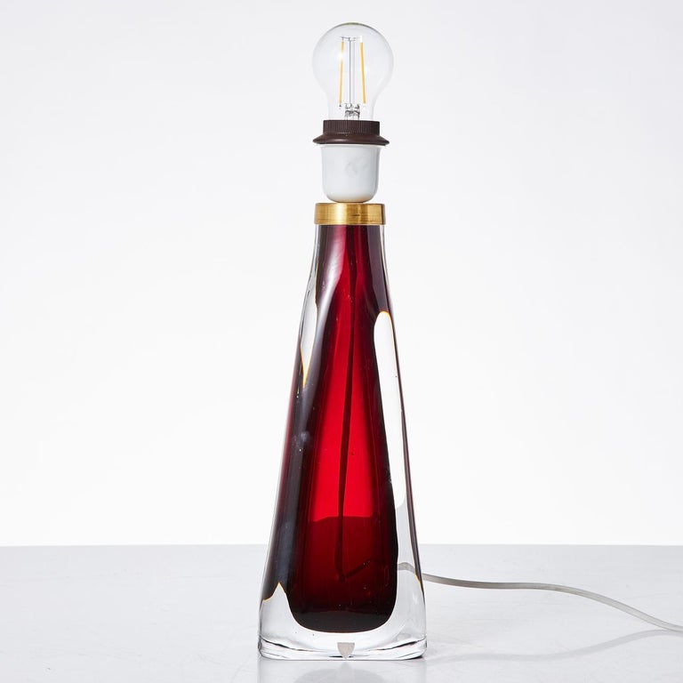 Mid-Century Modern Orrefors Table Lamp by Carl Fagerlund Ruby Red Glass - Sweden