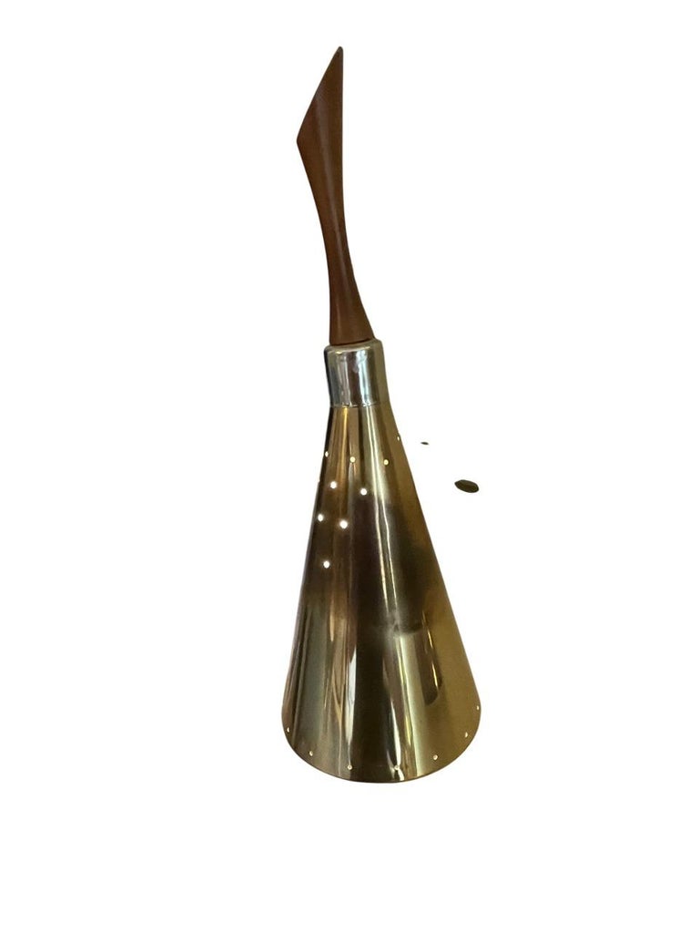 Mid-Century Brass Tension Pole Lamp by Stiffel with Spiral Arms and Cone Shades