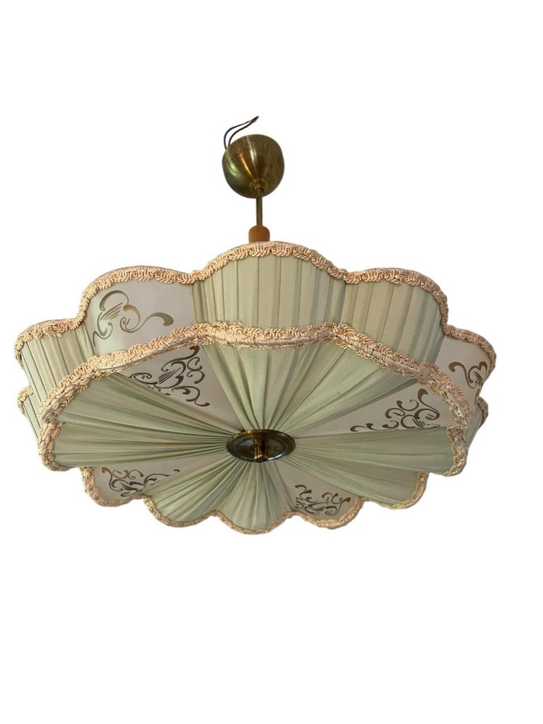 Elegant Swedish Modern Pendant Light in Silk and Brass, 1940s