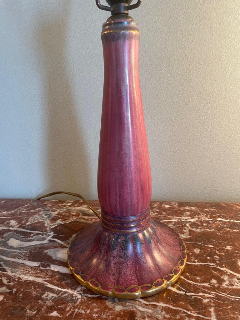 Josef Ekberg Swedish Art Deco Ceramic Table Lamp with Original Shade, 1928