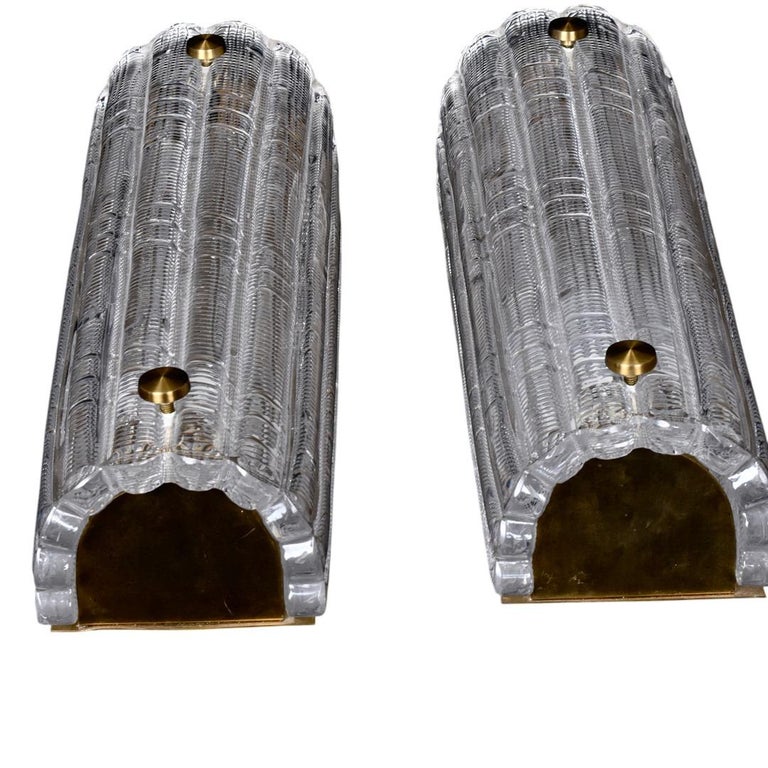 Large Pair of Carl Fagerlund Wall Sconces for Orrefors, Sweden, 1960s