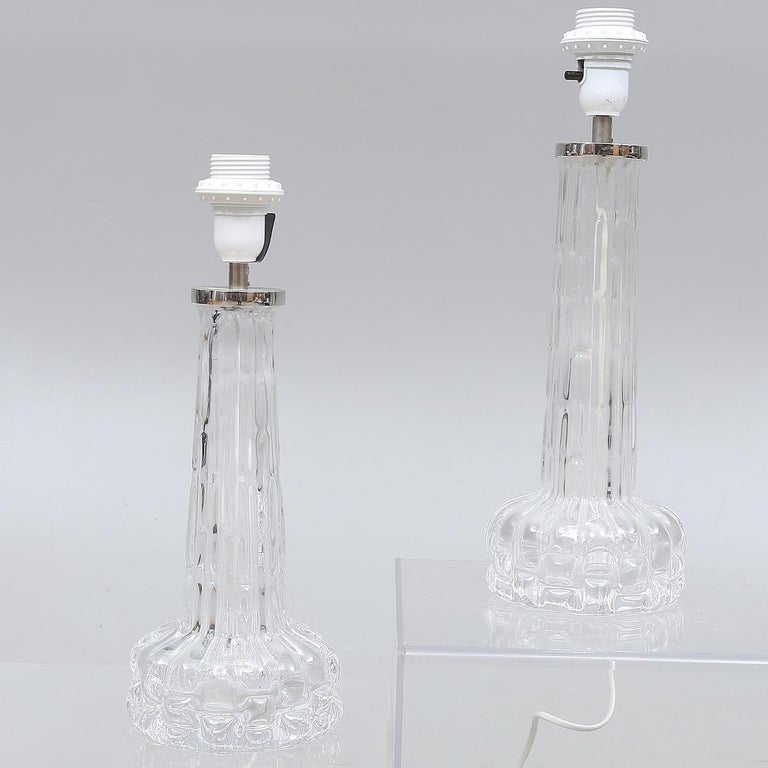 Pair of Carl Fagerlund for Orrefors Crystal Table Lamps, Sweden, 1960s