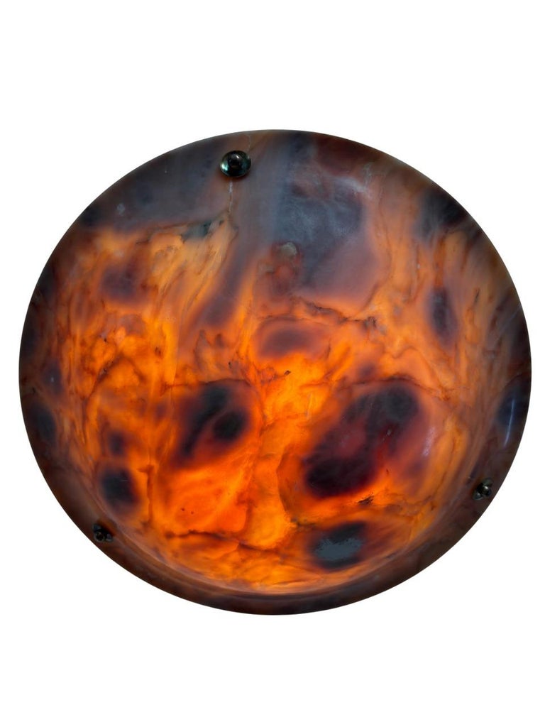 Swedish Modern Alabaster Pendant Ceiling Lamp with Gilded Details, 1940s