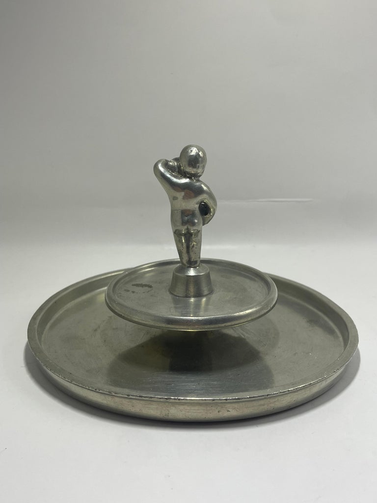Edvin Ollers Pewter Trays with Figurine Finial – Sweden, 1928