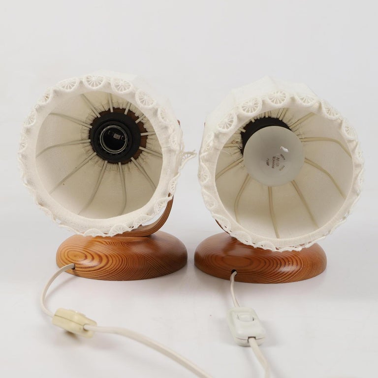 Pair of Markslöjd Scandinavian Pine and Fabric Wall Lamps, 1970s