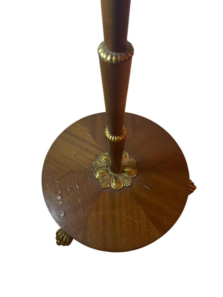 Vintage Swedish Mid-Century Floor Lamp, 1930s, Brass Details & Silk Shades